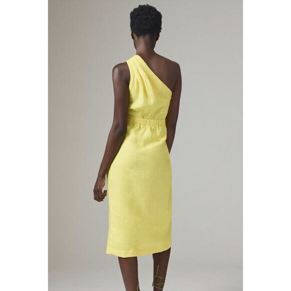 Anthropologie One-Shoulder Linen Dress Size 10 Yellow Wrap Dress - Picture 2 of 11
